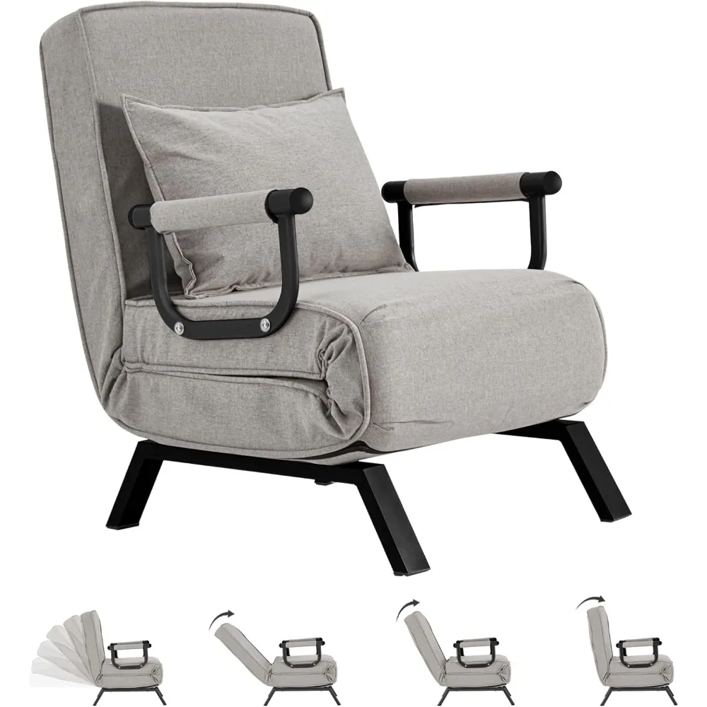 

Convertible Bed Sleeper Chair,Tri-fold Upholstered Armchair Sleeper with Pillow,Folding Leisure Chaise Lounge Couch with 6 Angle
