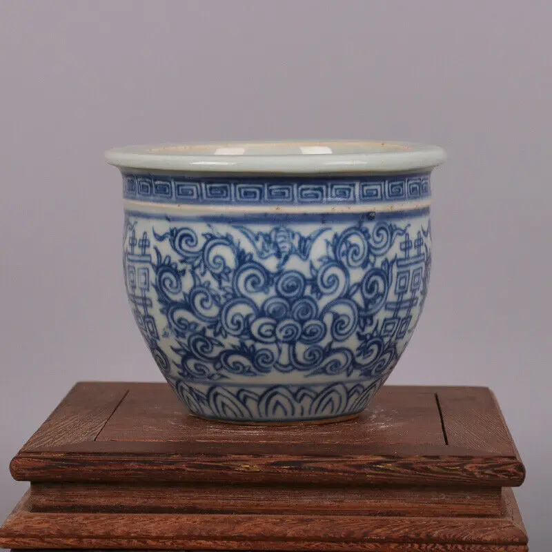 Imagem -03 - Panela de Cerâmica Tradicional Chinesa para Plantas Feita à Mão Azul e Branco Caráter xi Pequeno Cilindro Vaso de Plantas