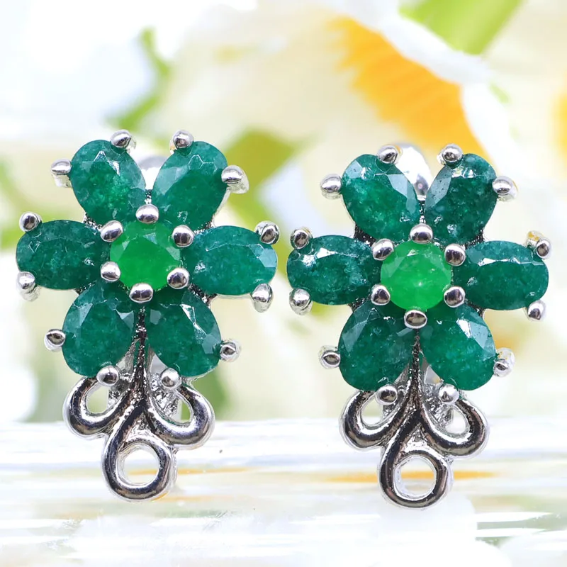 

Buy 5 Get 1 Free 16x11mm Gorgeous Flowers Shape Real Emerald CZ For Woman's Dating Silver Dangle Plated Earrings