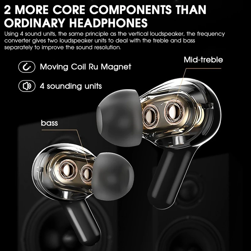 T22 TWS Wireless Bluetooth 5.1 Earphone Active Noise Cancelling Hi-Fi Headphones Touch Control Gaming Earbuds(Black)