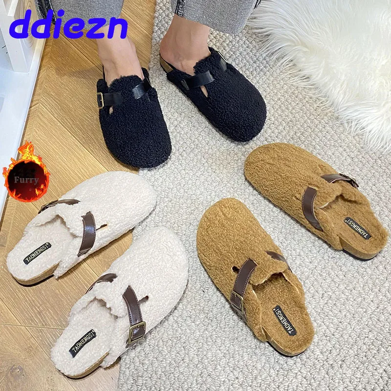 Calzature invernali appartamenti donna muli pantofole scarpe moda peluche Outdoor Indoor Ladies Flats pantofole scarpe di pelliccia scivoli femminili