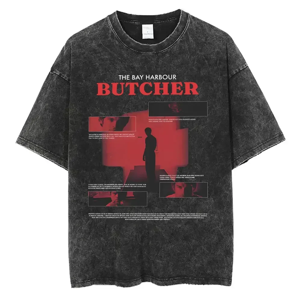 Customization Washed Vintage Dexter Morgan The Bay Harbour Butcher Double Sided Print T Shirt Men Women Casual Oversized Tshirt