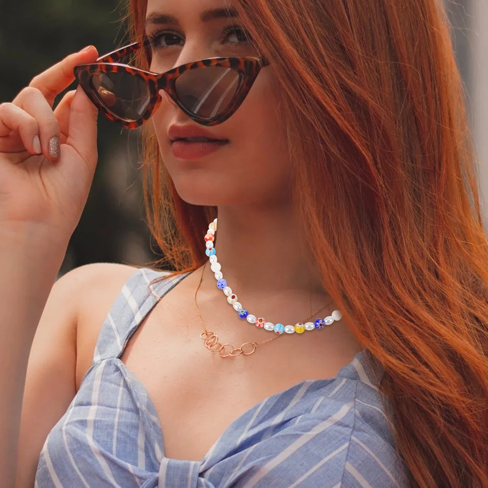 

Women Beaded Necklace Glass Round Beads Necklace With Artificial Jewelry For Women Fashion Gift