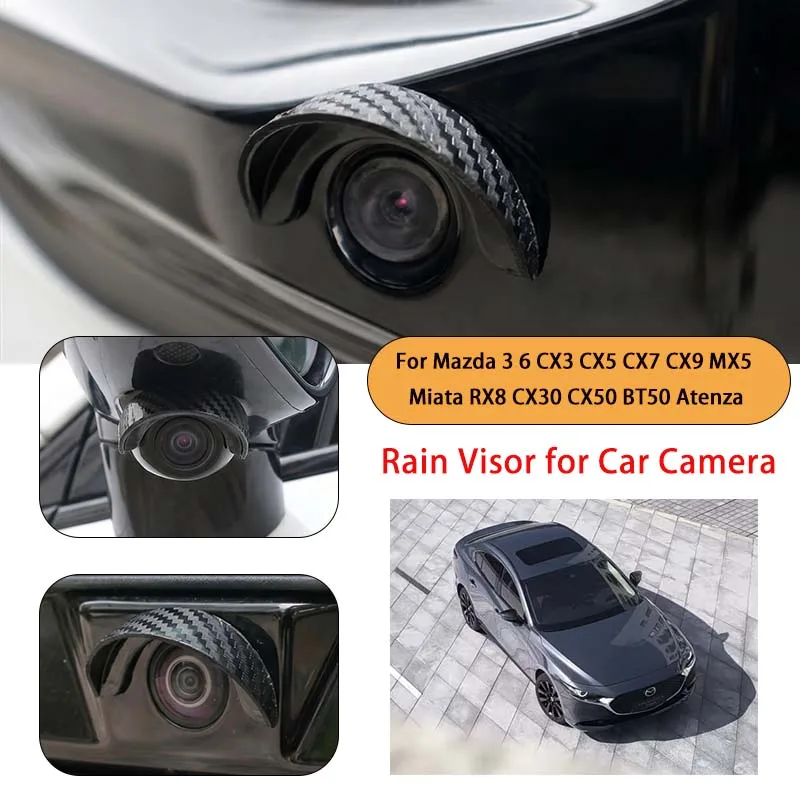 Carbon Fiber PVC Car Camera Rain Visor For Mazda Rear View Side Front Backup Camera Rain Shield Anti-Fog Water Shade Cover