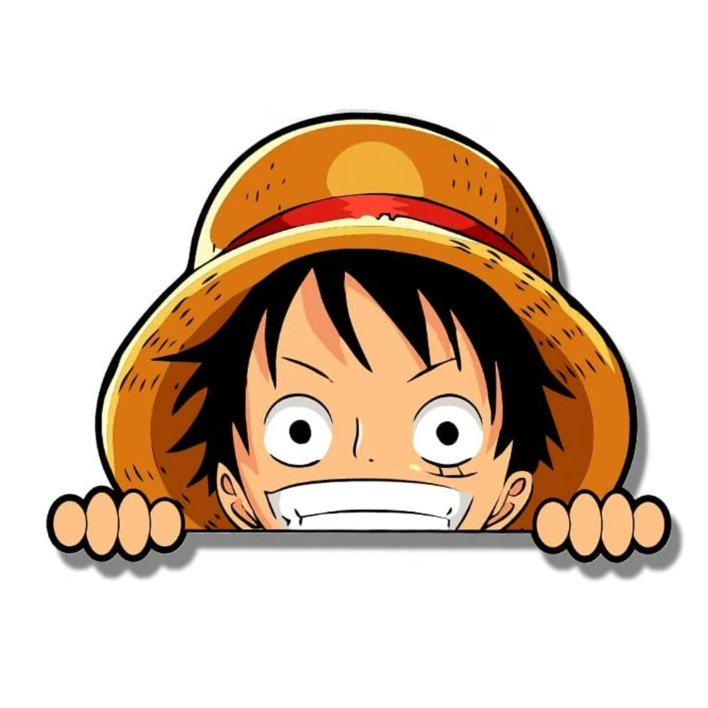 Funny Luffy Peeking At Window Stickers One Piece Anime Stickers Waterproof Laptop Window Sticker