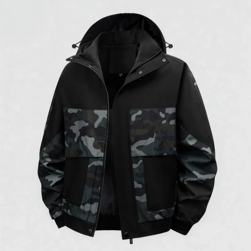 

【 M-8XL 】 Мужская осенне-зимняя куртка-камуфляж, рабочая одежда, мужская толстая бархатная теплая хлопковая куртка с капюшоном