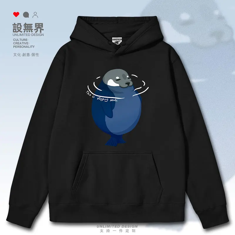 

Original cute seal Q cute animal swimming fun illustration mens hoodies crewneck sweatshirt clothing new autumn winter clothes