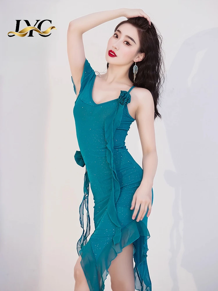 ชุดฝึกซ้อมระบำหน้าท้องแบบใหม่ ชุดเดรสสายเดี่ยวผ้าโปร่งบางเซ็กซี่ ชุดแสดงระบำตะวันออกสำหรับผู้หญิง