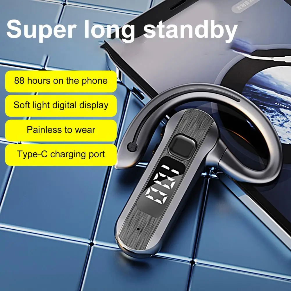 

Wireless Headphone 1 Set Practical LED Digital Display Ear Rear Mounted 5.2 Bluetooth-compatible Music Earphone for Cars