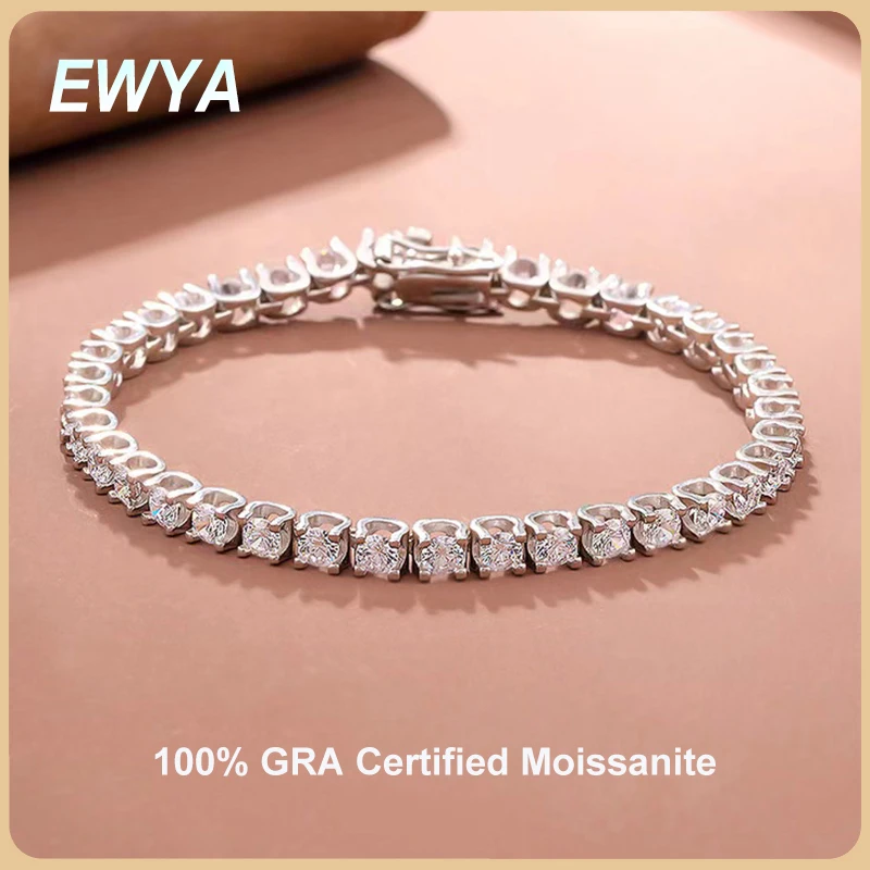 EWYA Luxury 0.2ct 3.5mm Full Moissanite Tennis Bracelet for Women Wedding Party Fine Jewelry Real 925 Sterling Silver Bracelets