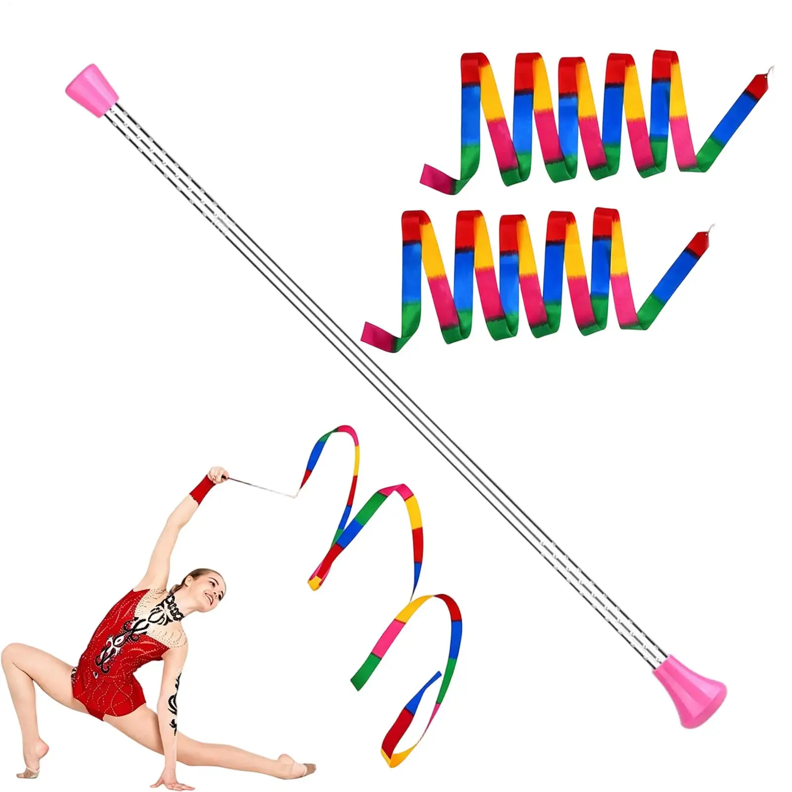 Dancing Ribbon Gymnastics Stick Stainless Steel Batons For Twirling 21-inch Aerobics Dancer Streamer Baton for Gym Stage