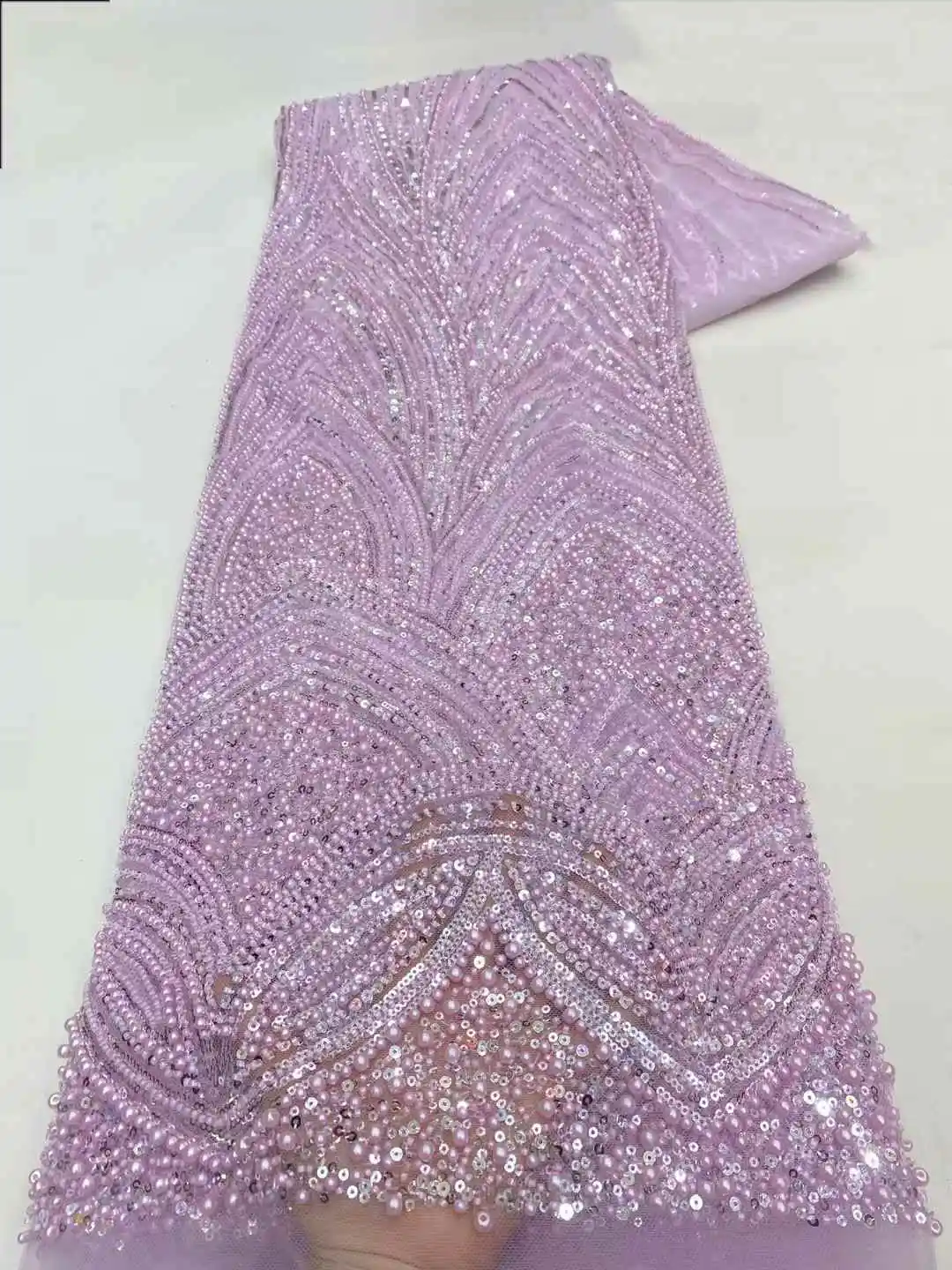 2025 Latest Africa French Nigerian High Quality Elegante Delicate Tulle lace Fabric with Sequins Beads Bride Party Evening Dress