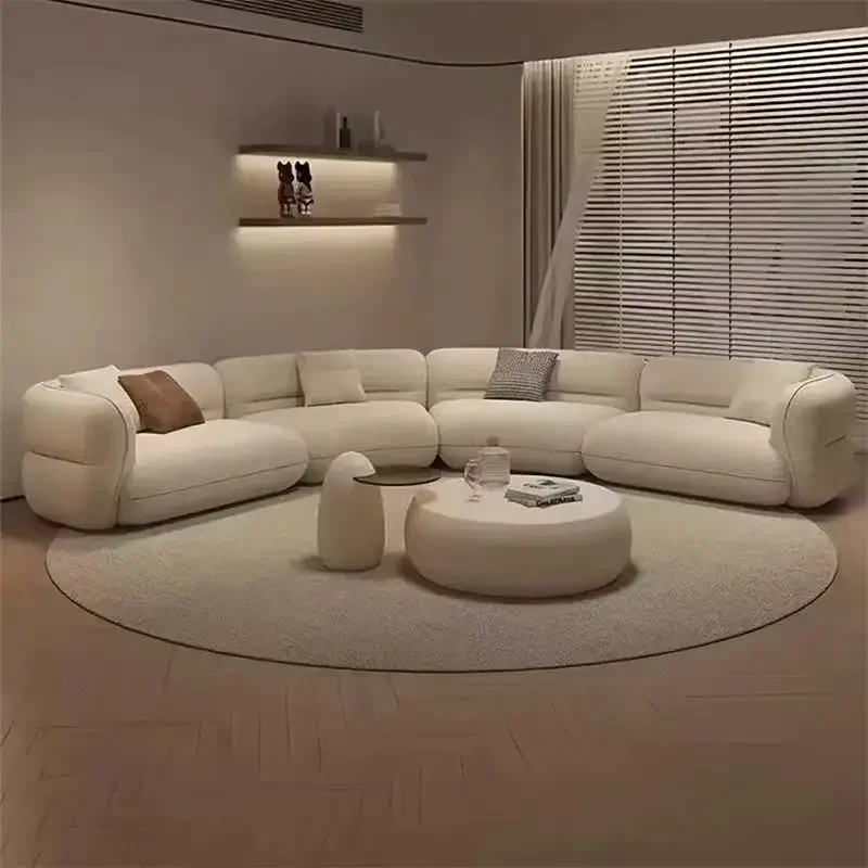 New Italian minimalist cream wind special-shaped curved straight row lamb wool fabric sofa