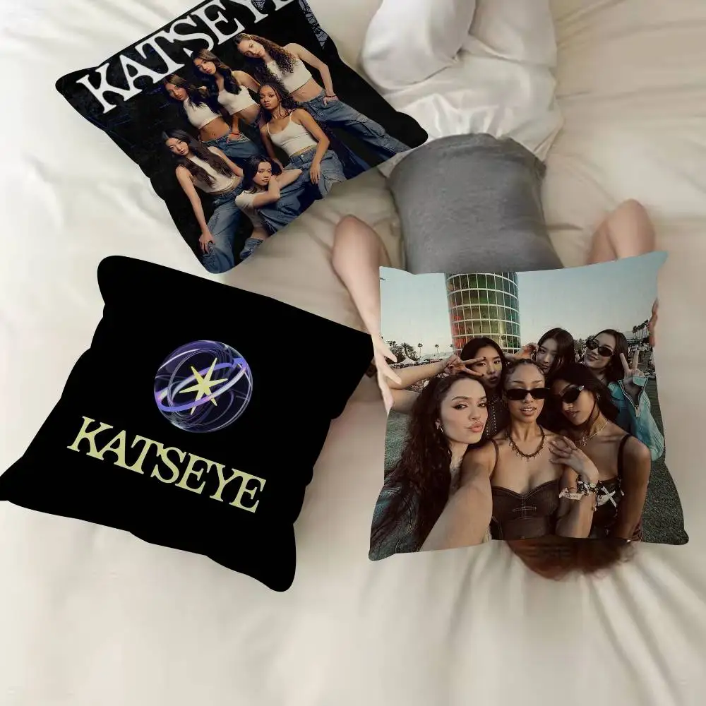 Korea Kpop K-Katseye Pillow Cover Soft Decorative Throw Pillow Case 45x45cm Couch Home Decor for Living Room Sofa Party Gift