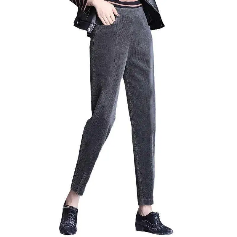 European Cotton Velvet and Thick Winter Corduroy Pants Women, High Waisted, Middle-aged and Elderly, Casual Straight Leg Pants