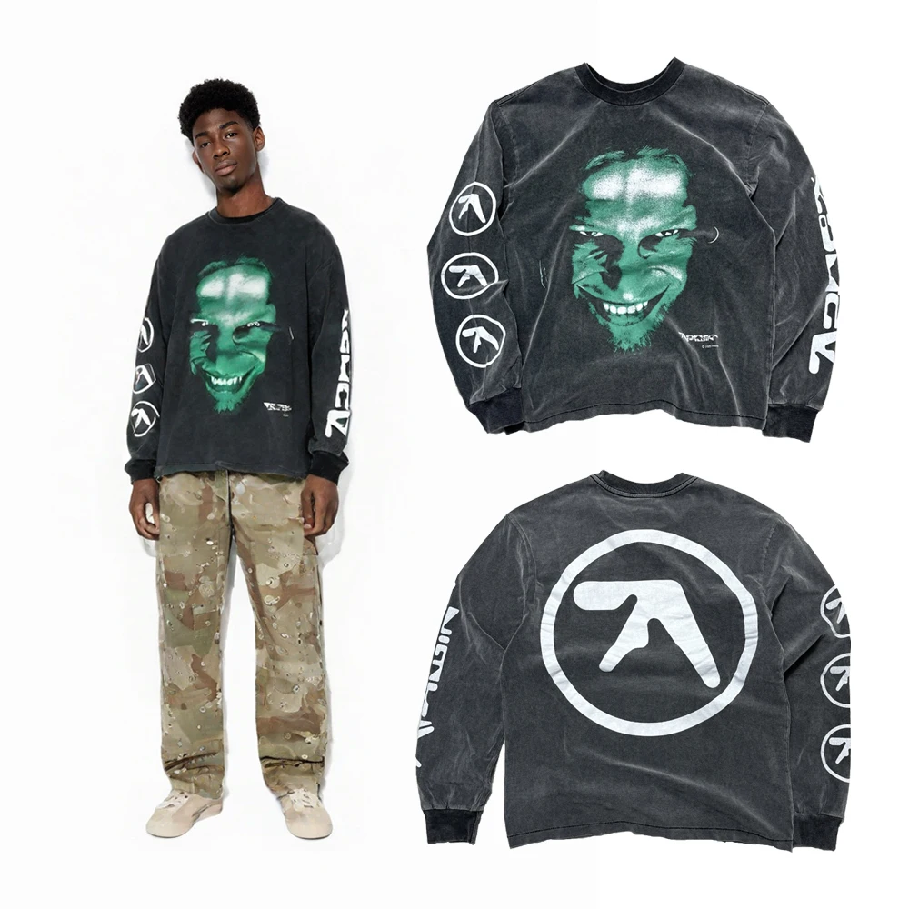 

Y2K Full Sleeve Shirts for Man Hiphop Streetwear Rock The Rock Brand Clothing Gothic Graphic Street Style Cotton Printed T-shirt