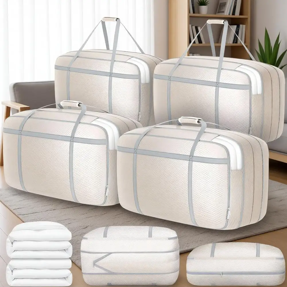 

Набор из 4-х моющихся сумок для хранения объемом 100 л с ручками для одеял, одежды и постельного белья