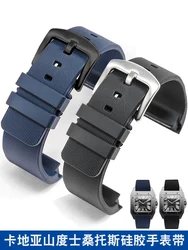 Silicone Watchband for Cartier Santos Sandoz 100 Series Men's Women's Rubber Watch Strap Chain 20mm 23mm Wristband Bracelet