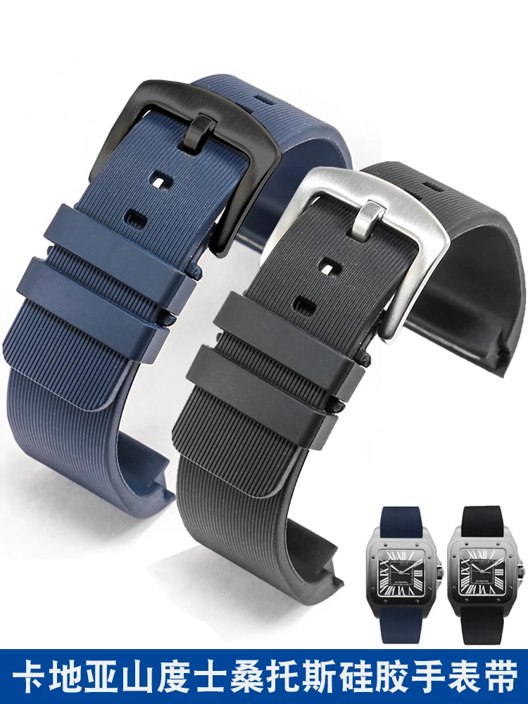 Silicone Watchband for Cartier Santos Sandoz 100 Series Men's Women's Rubber Watch Strap Chain 20mm 23mm Wristband Bracelet