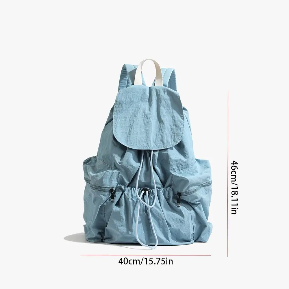 Cute Korean Style Drawstring Backpack Fold Niche Design Light Soft Nylon Bag Large Capacity Book Bag Shoulder Bag Girls