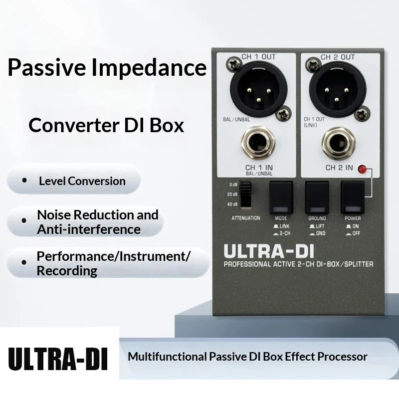 GAZ-SD2 Active DI BOX Signal Impedance Device Noise Elimination Isolator Guitar Active 2-channel DI Box