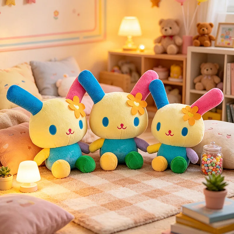 New Usahana Cute Bunny Plush Doll Colorful Rabbit Stuffed Toy Soft Fluffy Cartoon Plushie Multiple Sizes Available Lovely Gift