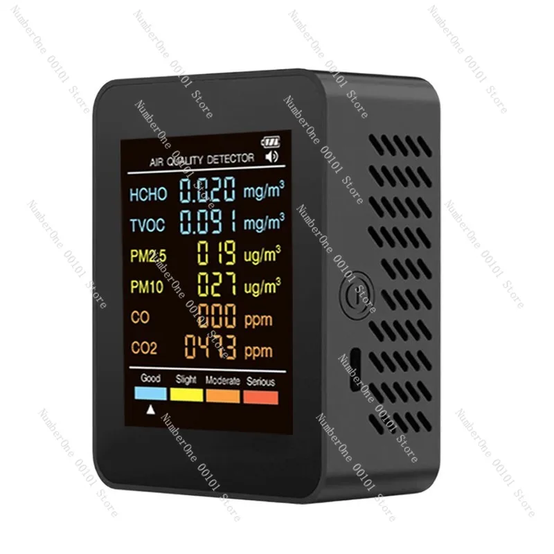 Six-in-One Formaldehyde Detector,Smart Air Quality Monitor for Home,Indoor CO₂,Temperature,Humidity and VOC Testing Device