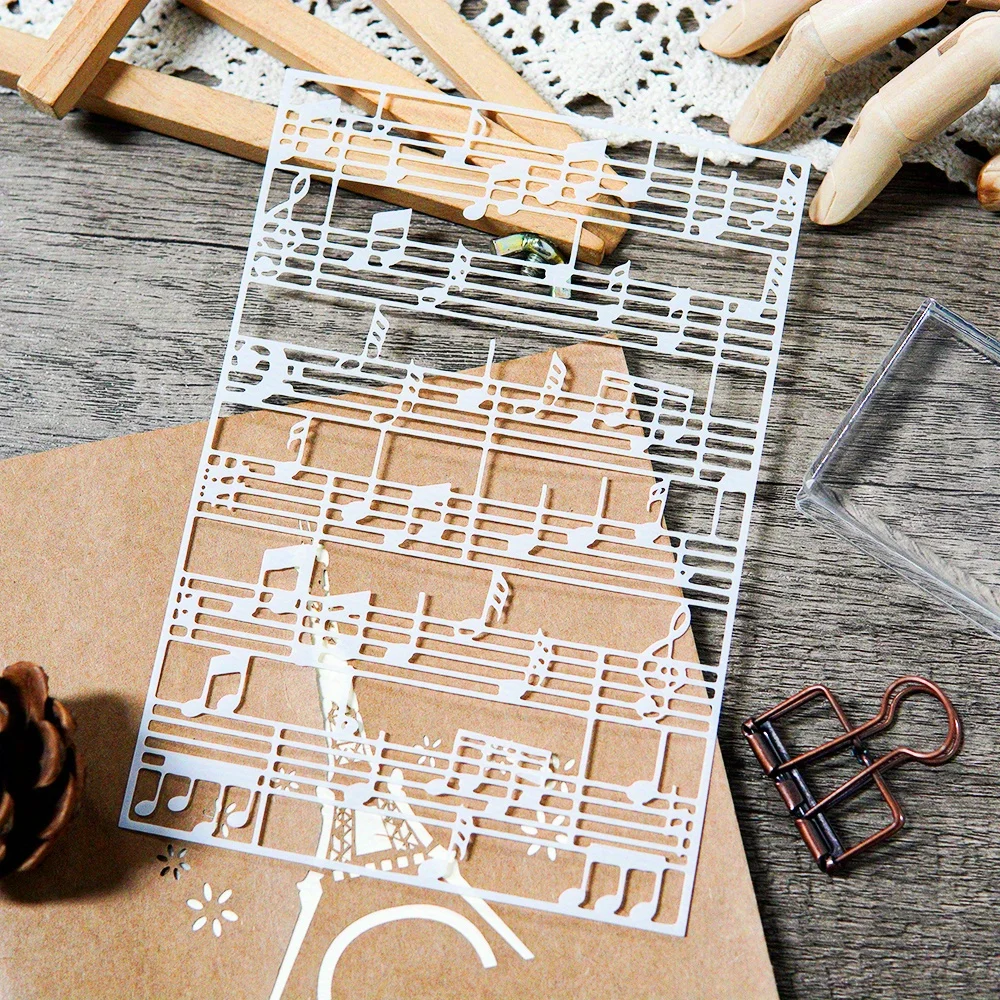 A4 29 * 21 cm Musikpartitur DIY Schablonen Wandmalerei Sammelalbum Färbung Prägung Album Dekorative Papierkarte Vorlage, Wand