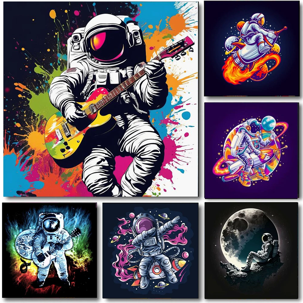 

Cartoon Astronaut CD Music Abstract Color Graffiti Art Canvas Painting Modern Pop Poster Prints Bedroom Home Gifts Decor Cuadros