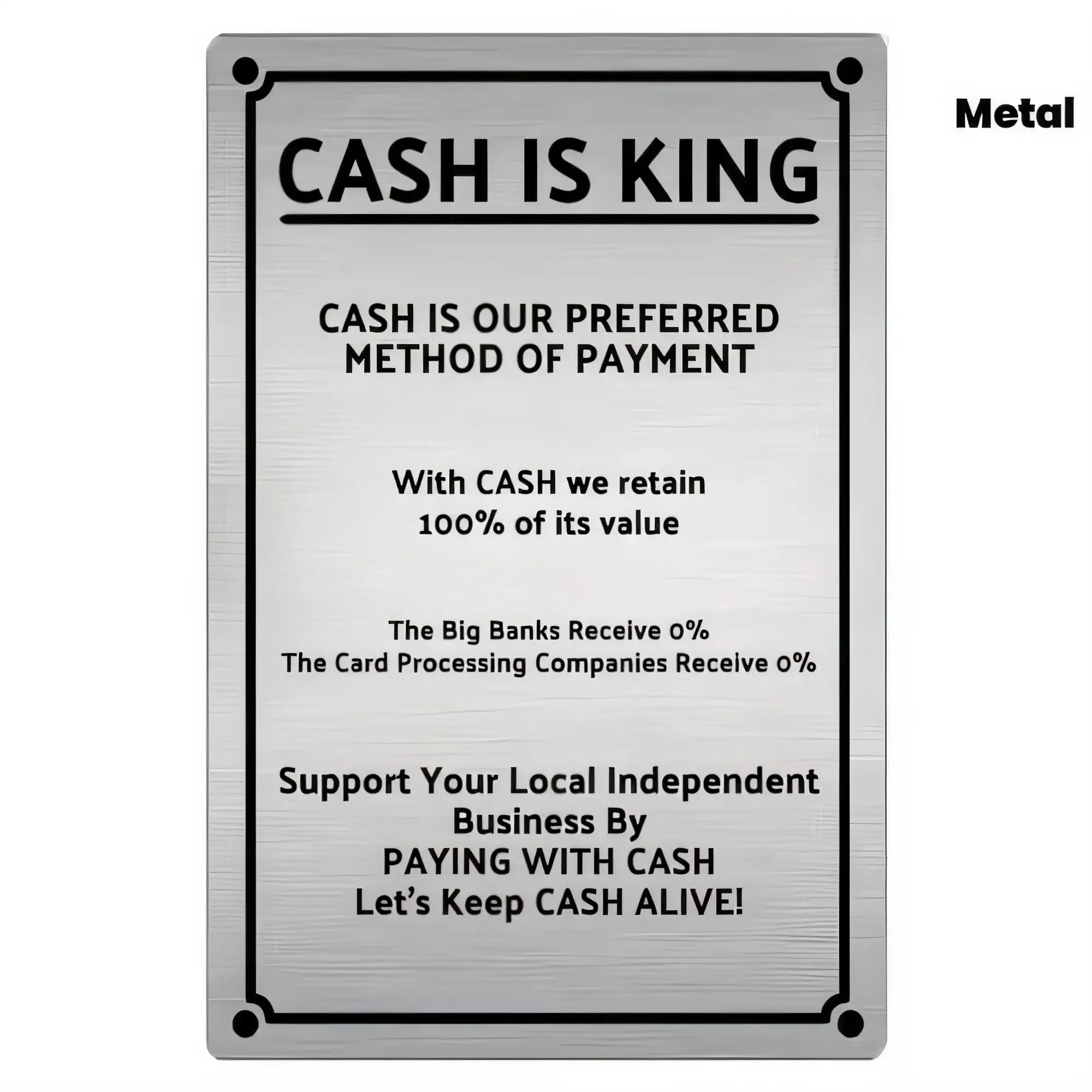 Tin Sign “CASH IS KING” Funny Money Quote Metal Plaque Wall Art for Cafe Bar Pub Shop Home Decor Retro Vintage Payment Method