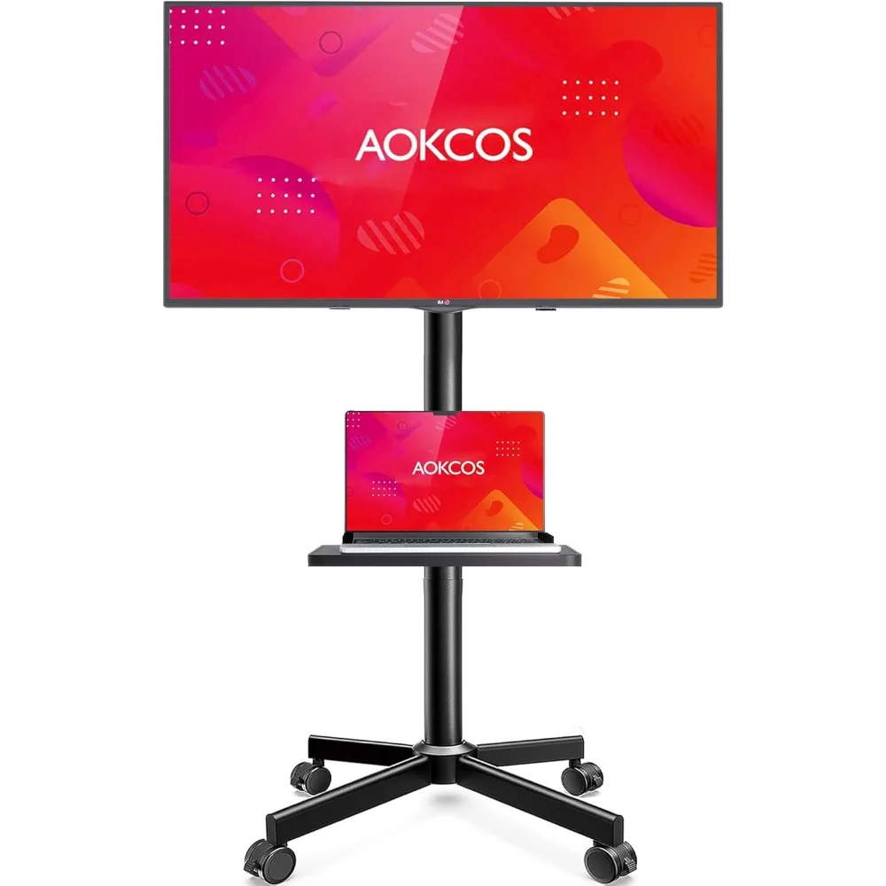 

Rolling TV Stand - Mobile TV Stand on Wheels for 32-65 inch Flat/Curved TVs with Tilting, Height Adjustment Portable Rolling TV