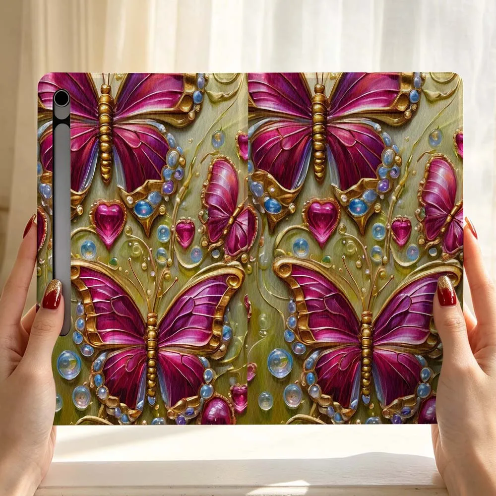 Cartoon Red Heart Butterfly Wings For Samsung Galaxy Tab S11 S10 S9 S8 S7 S6 A9 A8 A11 Lite FE Plus Pen Tray Tablet Case Soft