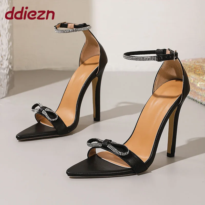 

Fashion Butterfly-Knot Party Wedding Ladies Thin High Heels Pumps Shoes Female Rhinestones Bling Ankle Wrap Women Heels Shoes
