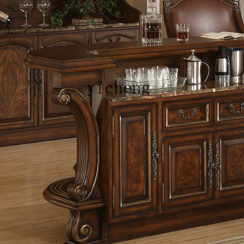 GZ Solid Wood Oak Floor Cabinet Solid Wood Bar Table Luxury Carved Bar Table Home Retro Bar Table Vintage Design Cashier Counter
