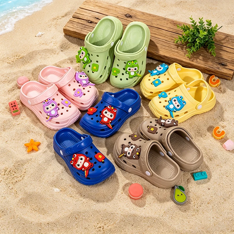 Children Cartoon Dinosaur Clogs, Non-Slip Quick Dry Breathable Summer Kids Beach Pool Casual Slippers