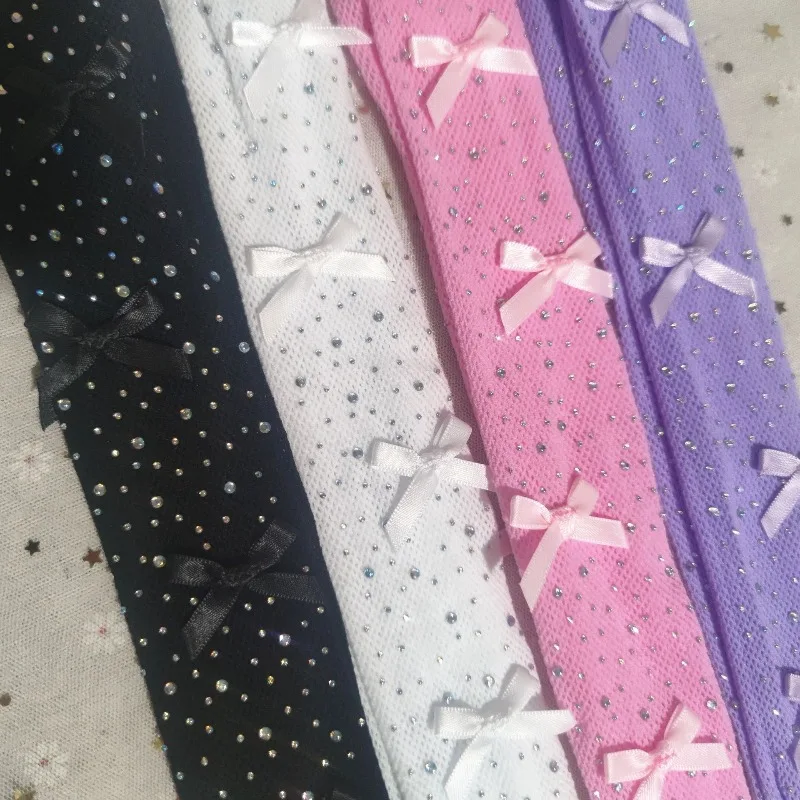 Rhinestone Fishnet Tights for Children Girls Summer Mesh Nylon Colorful Pantyhose Bow Accents Breathable Sparkling Kid Stockings