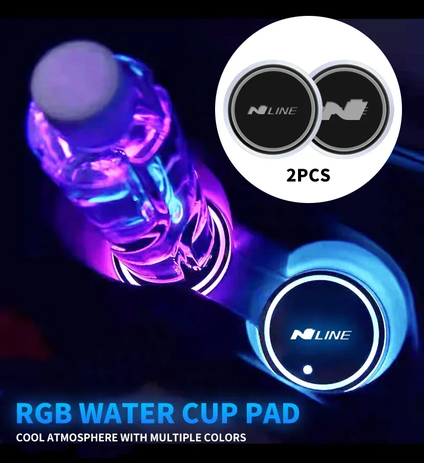 مضيئة سيارة كأس الماء كوستر حامل 7 الملونة Led مصباح لتهيئة الجو لشركة هيونداي N خط سوناتا توكسون كونا اكسسوارات السيارات #1