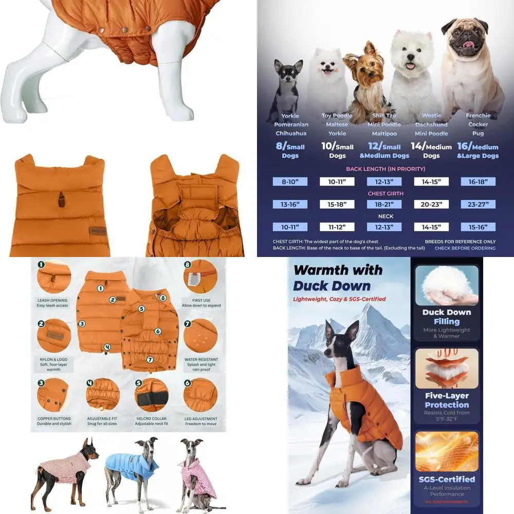 

Orange Winter Puffer Jacket for Small & Medium Dogs - Lightweight, Durable, and Adjustable for Cold Weather