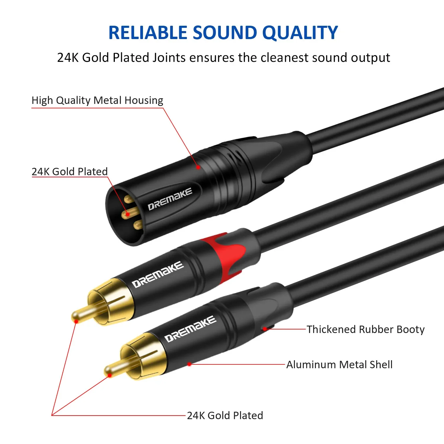 DREMAKE męski XLR 3-Pin, aby dokładnie RCA męski rozdzielacz Y XLR do wtyczka RCA Adapter Stereo kabel 2 RCA do 2 XLR Interconnect kabel do mikrofonu