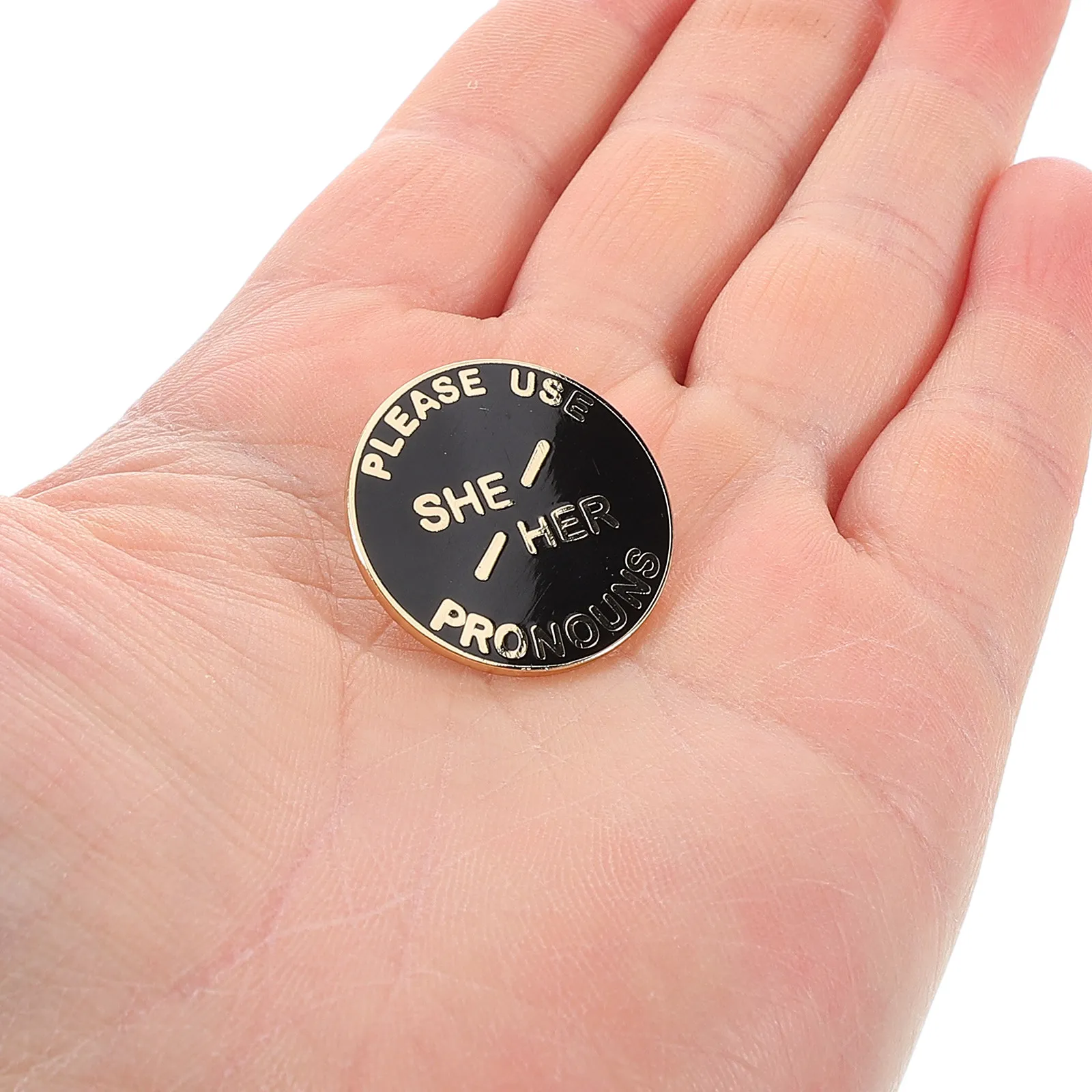 Pronoun Badge Circular Hard Enamel Pin Gender Identity She Her Brooch Pin Decoration Workplace Stylish Gender Label Button