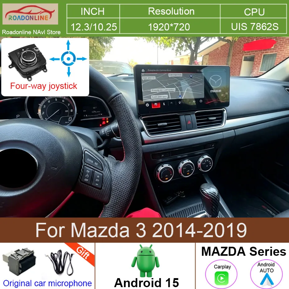 

8+256GB 12.3/10.25 INCH Android 15 For Mazda 3 2014-2019 Car Radio Multimedia Player Navigation GPS WiFi Carplay+ Android Auto