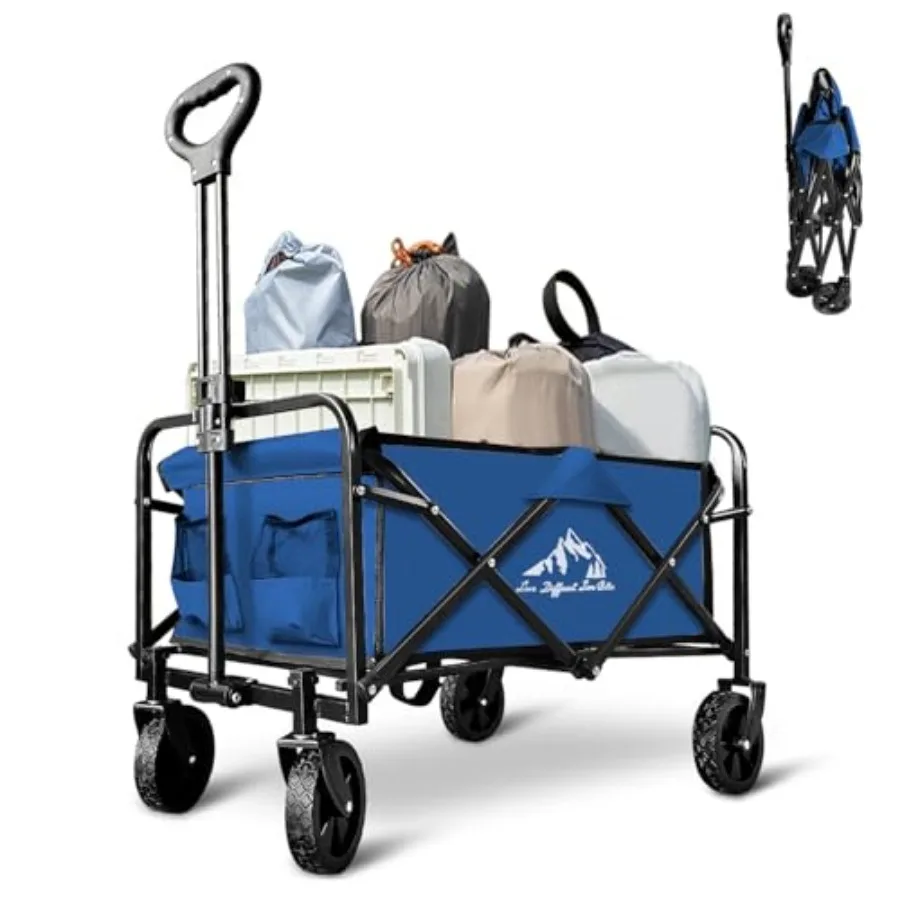 

Collapsible Utility Cart Folding Wagon, 320lbs Capacity Lightweight Rolling Cart with Quiet Wheels, Quick-Fold Design for Campi