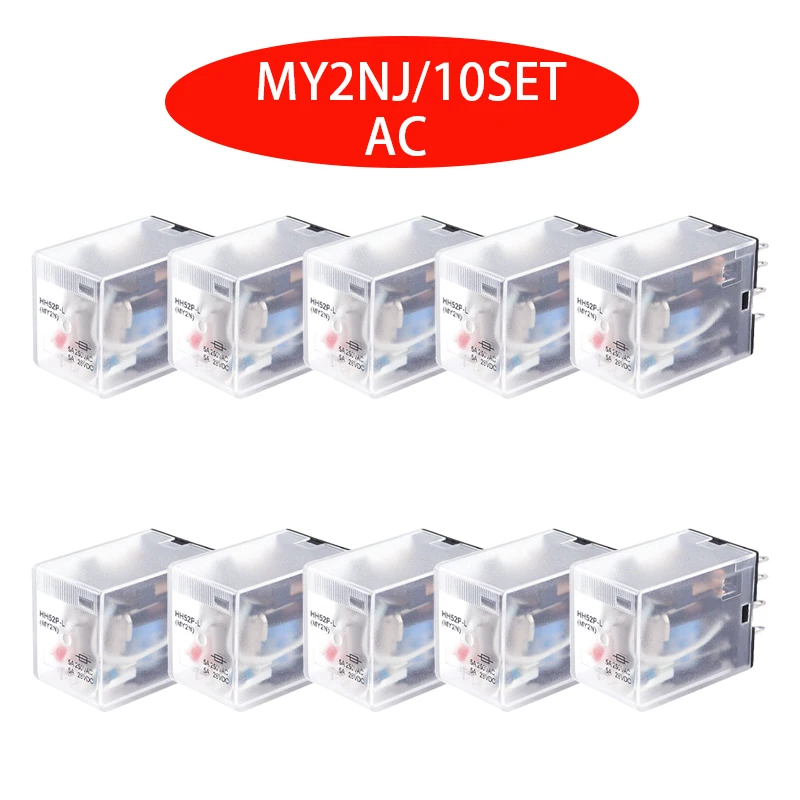 10PCS new pattern AC 12V 24V 36V 48V 110V 220V 380V electromagnetic relay With LED indicator HH52P MY2 series  HH52P-L MY2NJ