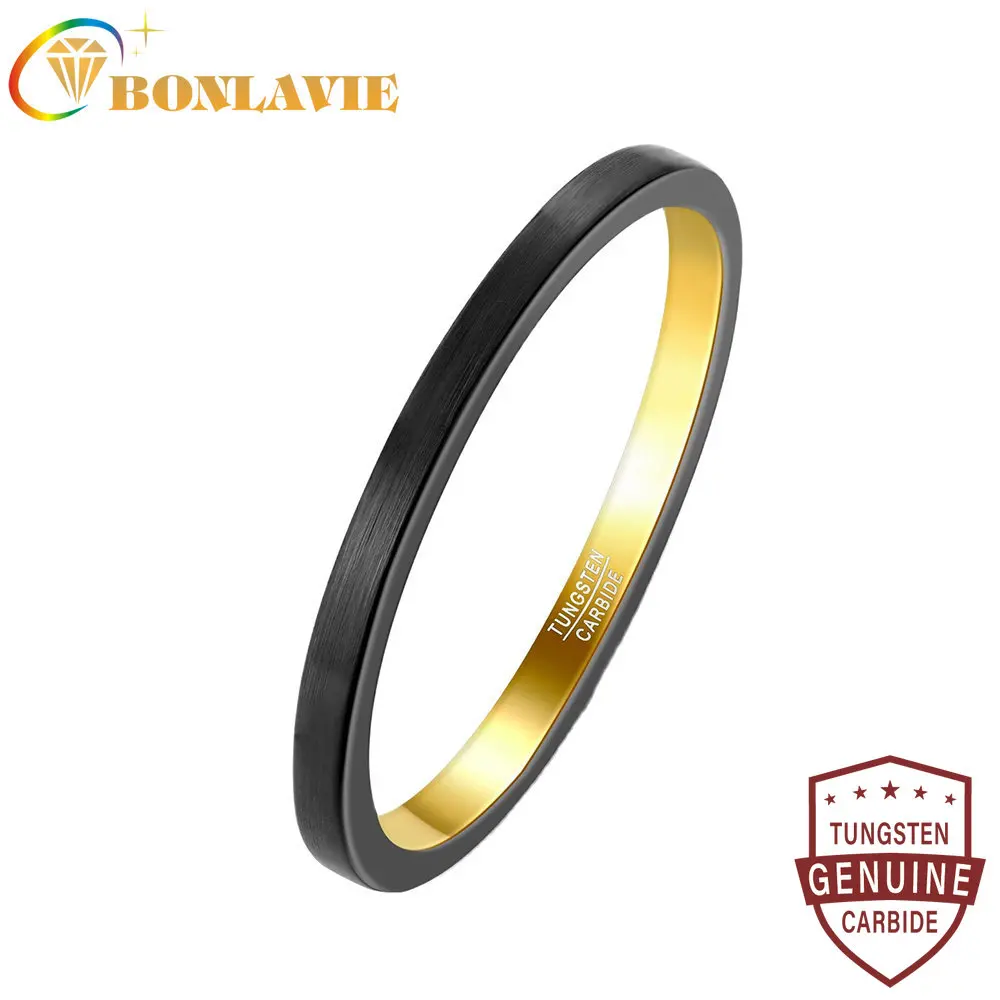 

Мужские матовые кольца BONLAVIE 2 мм, внешние черные обручальные кольца из карбида золота, качественные мужские кольца AAA