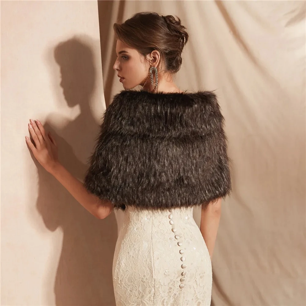 Fur Shawl Woman Elegant Faux Fur Bridal Wrap Winter Evening Party Cover up Formal Occasion Shoulder Cape