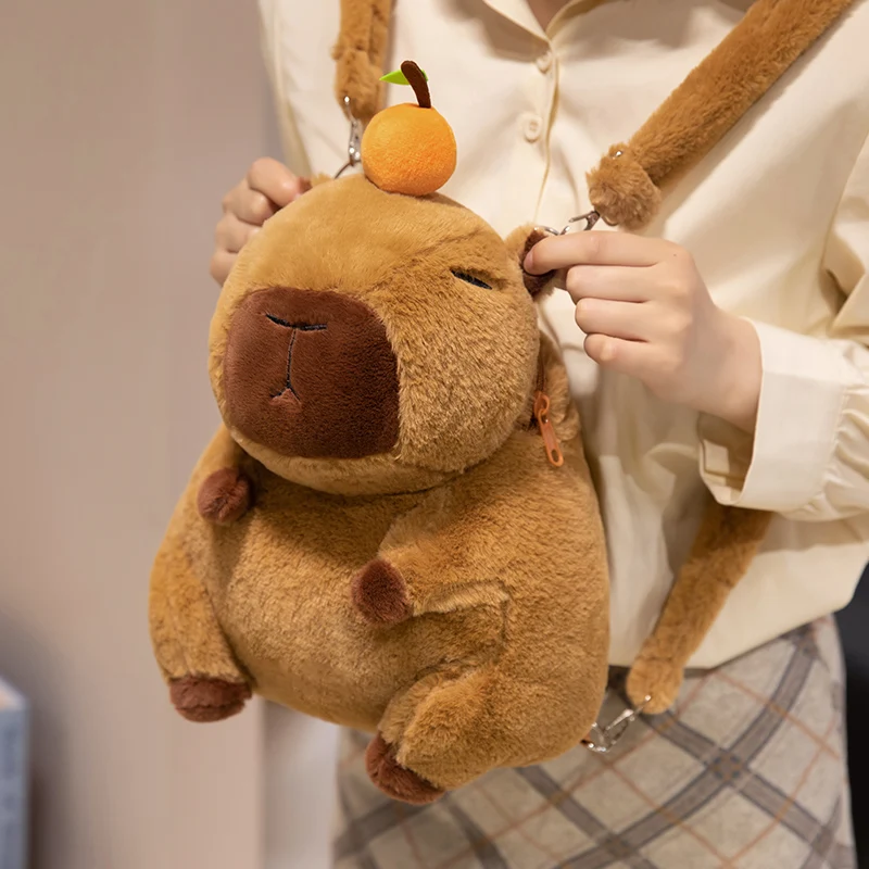 かわいいカピバラぬいぐるみおもちゃバックパック漫画風ぬいぐるみソフトドールバッグ収納スクールバッグ誕生日ホリデーギフト男の子女の子子供向け