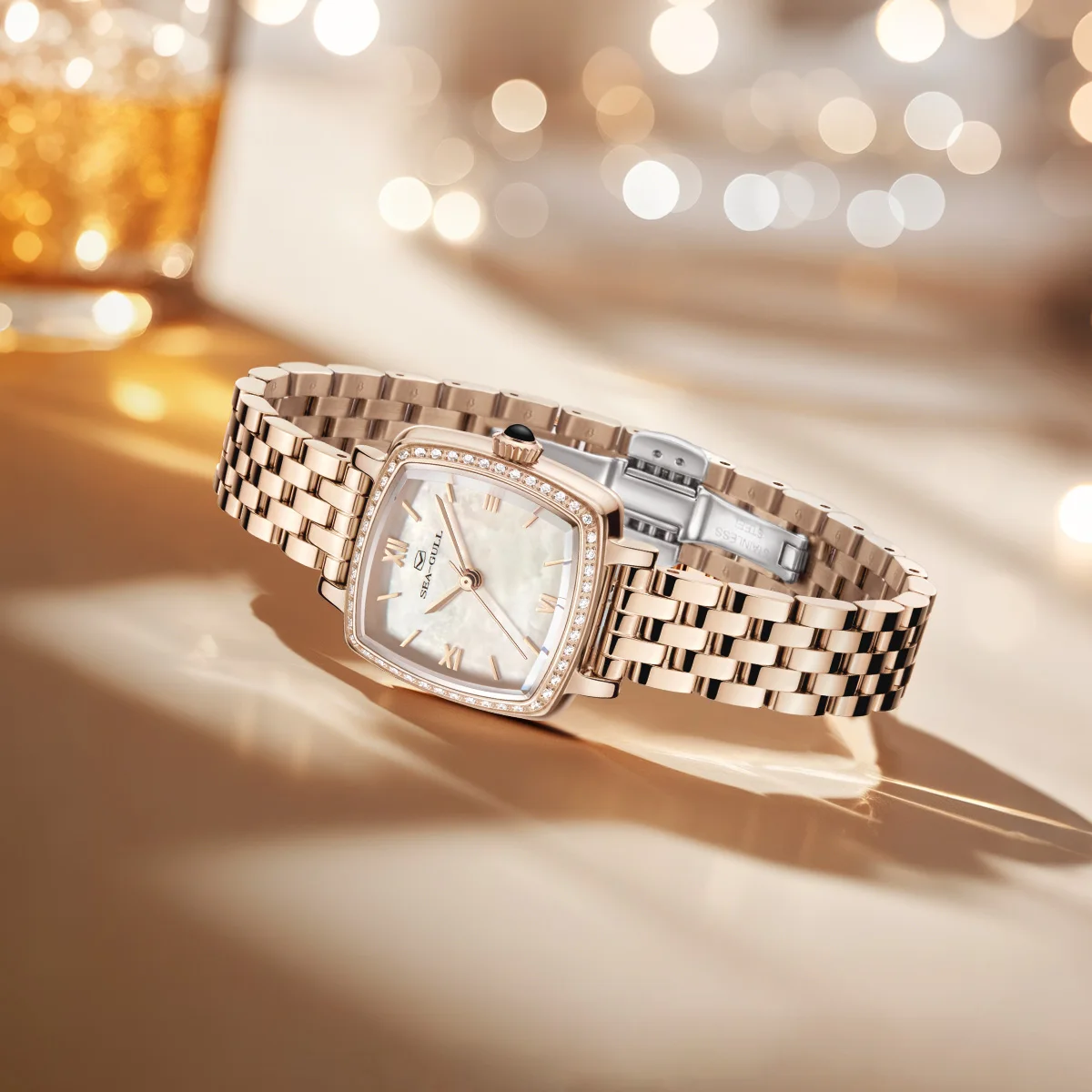 Seagull Oriento Series Mother of Pearl Dial Diamond Inlay Case Women Watch Luxury Automatic Mechanical Watches Fashion 1082L New