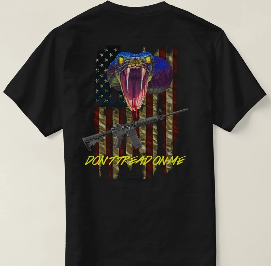 

Don't Tread on Me Rare. Rattlesnake AR-15 American Flag T-Shirt 100% Cotton O-Neck Short Sleeve Casual Mens T-shirt Size S-3XL