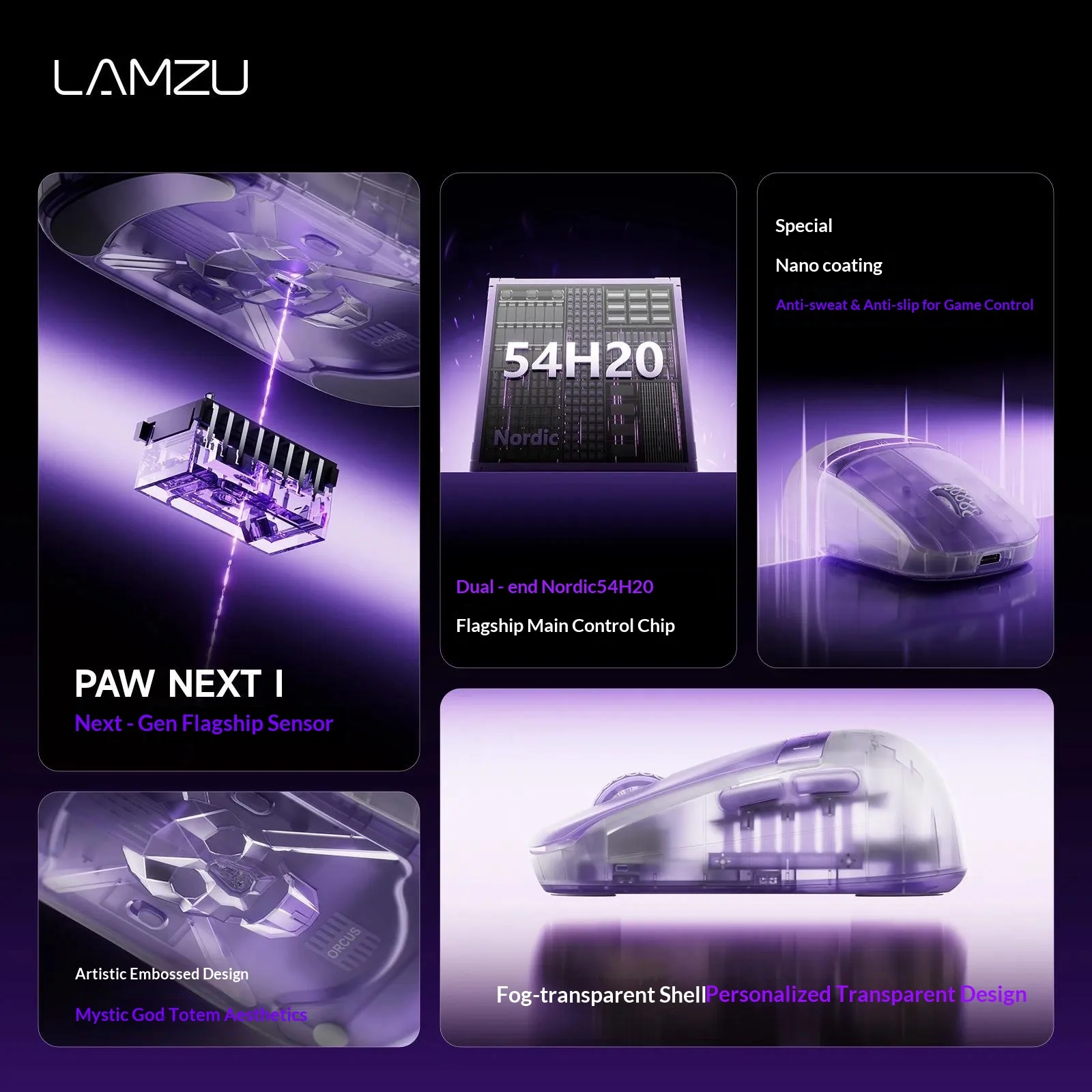 LAMZU Orcus Mouse Finger Grip Wired/Wireless Lightweight Mouse PAW NEXT I Sensor Nordic 54H20 Dual 8K 880IPS E-sports Game Mice