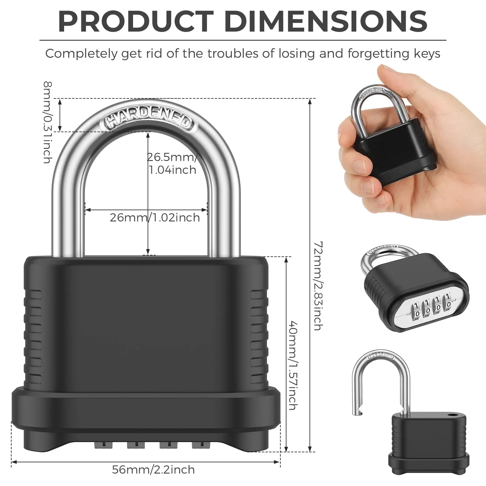 Heavy Duty Combination Padlock 4 Digit Resettable Code Lock Zinc Alloy for Outdoor Gate Gym Locker Garage School Toolbox Cabinet